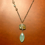 Labradorite Cushion Pendant with Chalcedony Drop Necklace