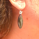 Catseye Shaped Labradorite Earrings with Quartz Cluster