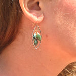 Oxidized Sterling Marquis Earrings with Emerald and Gold Accents