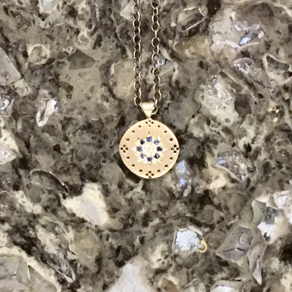 Blue Sky White Star Diamond and Sapphires Pendant Necklace