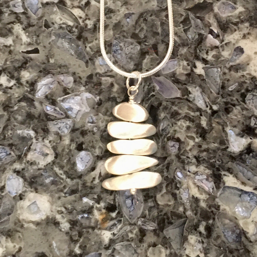 Stacked Brushed Sterling Silver Stones Pendant Necklace