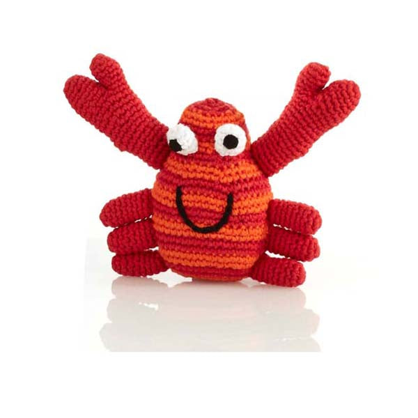 Fair Trade Organic Cotton Knit Red and Orange Crab Baby Rattle