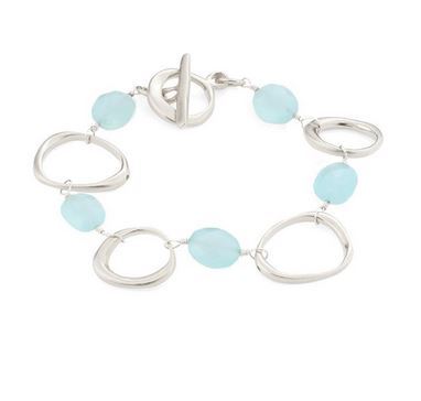 Faceted Chalcedony and Brushed Sterling Silver Circles Bracelet