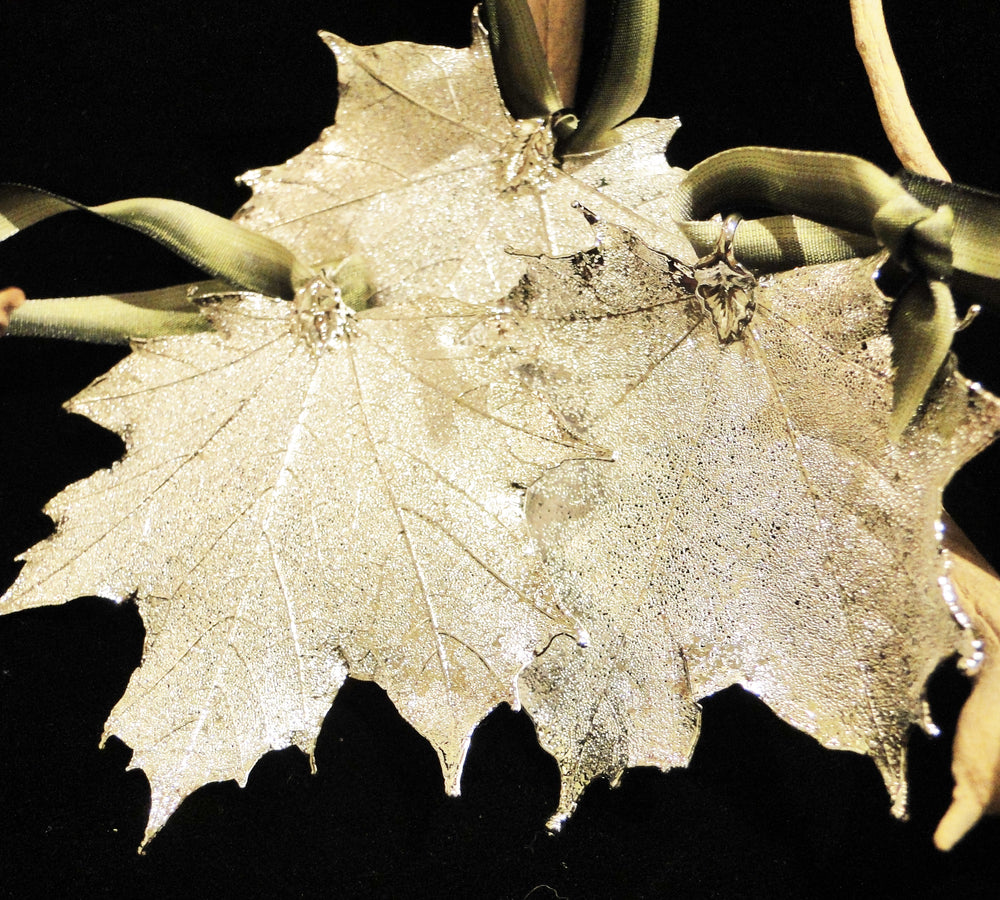 Silver Fossilized Maple Leaf Ornament