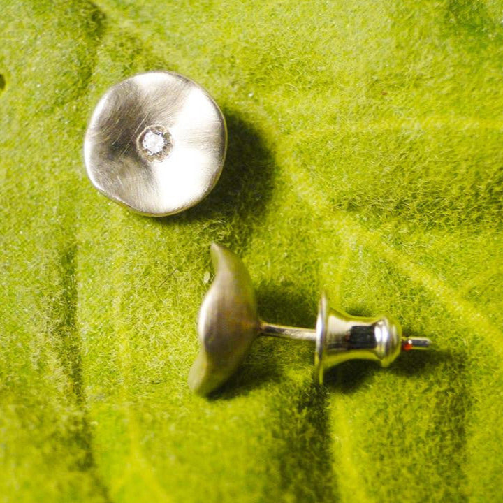 "Seed" Diamond and Silver Post Earrings