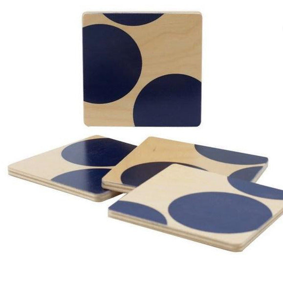 Navy Blue Dots Square Coaster Set of Four
