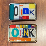Oink Upcycled License Plate Belt Buckle