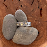 Textured Oxidized Sterling Silver and 18K Gold River Pebbles with Black Diamonds Stream Ring