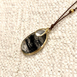One of a Kind 14K Gold Framed Rutilated Quartz with Diamond Slice on Cord Necklace
