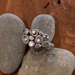 Textured Oxidized Sterling Silver Cascading Pebble Diamonds Ring