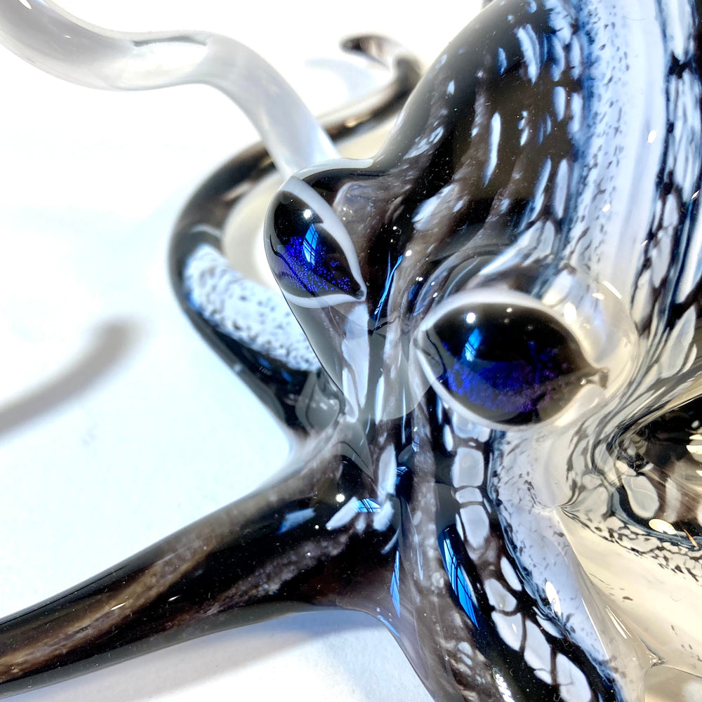 Black and White Striped Blown Glass Octopus