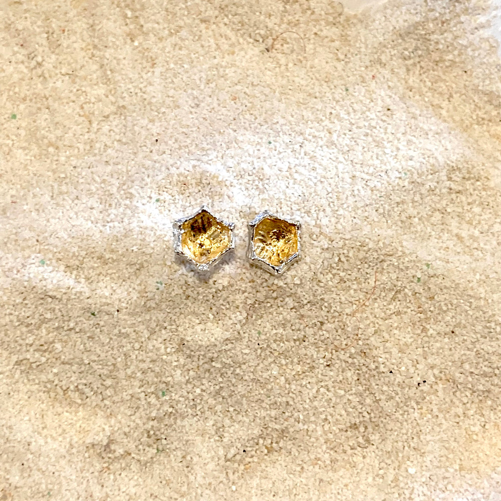 Honeycomb 14K Gold and Sterling Silver Post Earrings