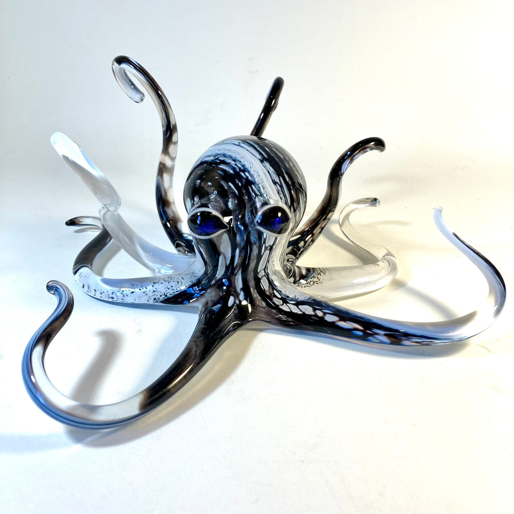 Black and White Striped Blown Glass Octopus