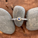 Faceted Sapphire 18K Gold and Textured Sterling Silver Mini Pebbles Stacking Ring