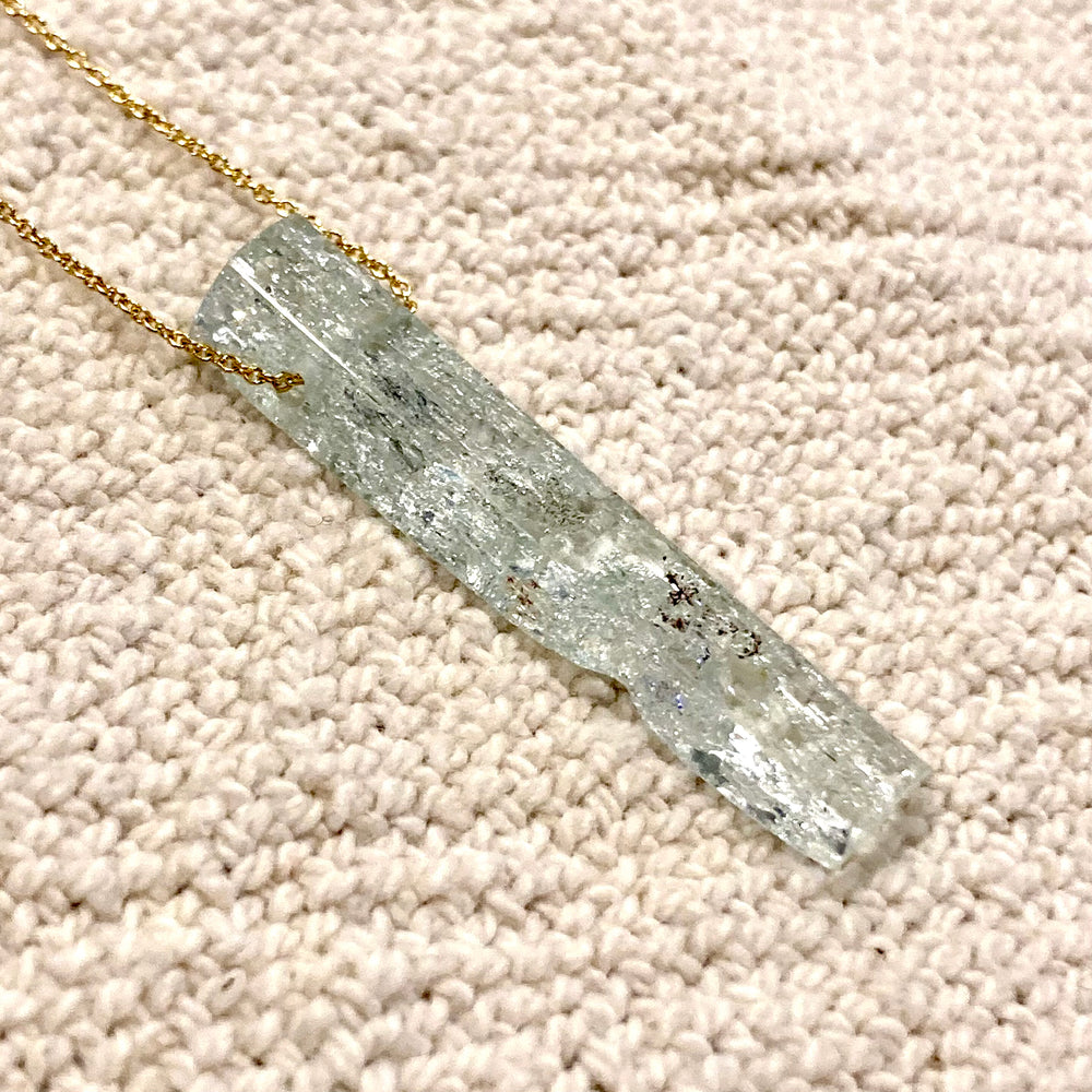 One of a Kind Geometric Aquamarine on 14K Gold Necklace