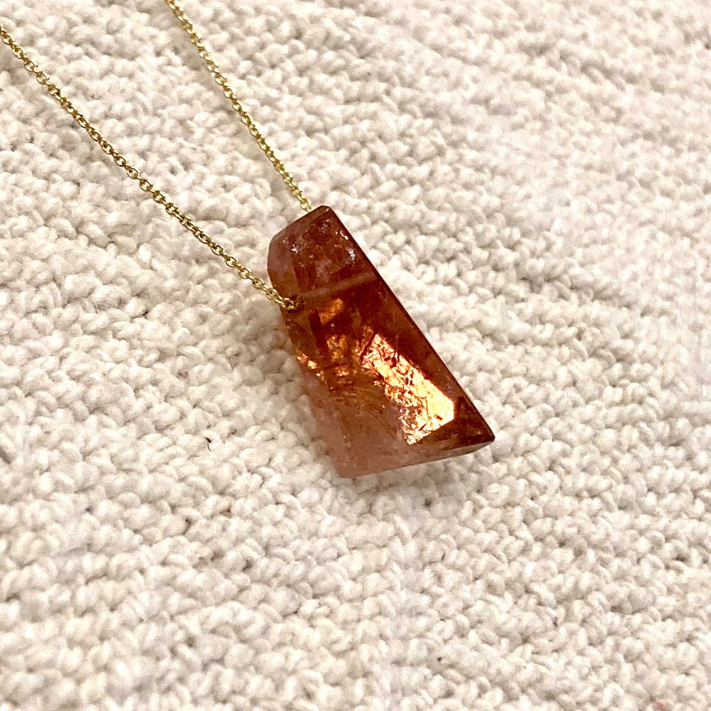 One of a Kind Geometric Pink Tourmaline on 14K Gold Necklace