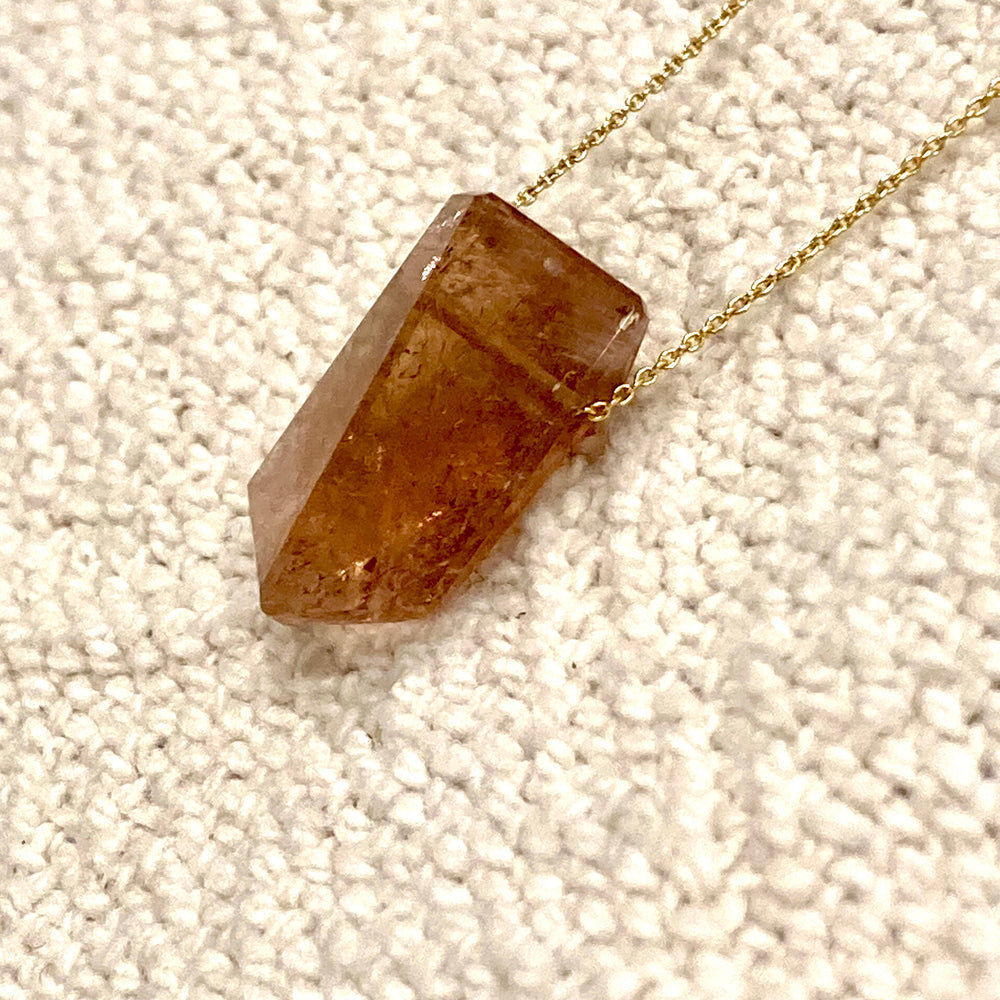 One of a Kind Geometric Pink Tourmaline on 14K Gold Necklace