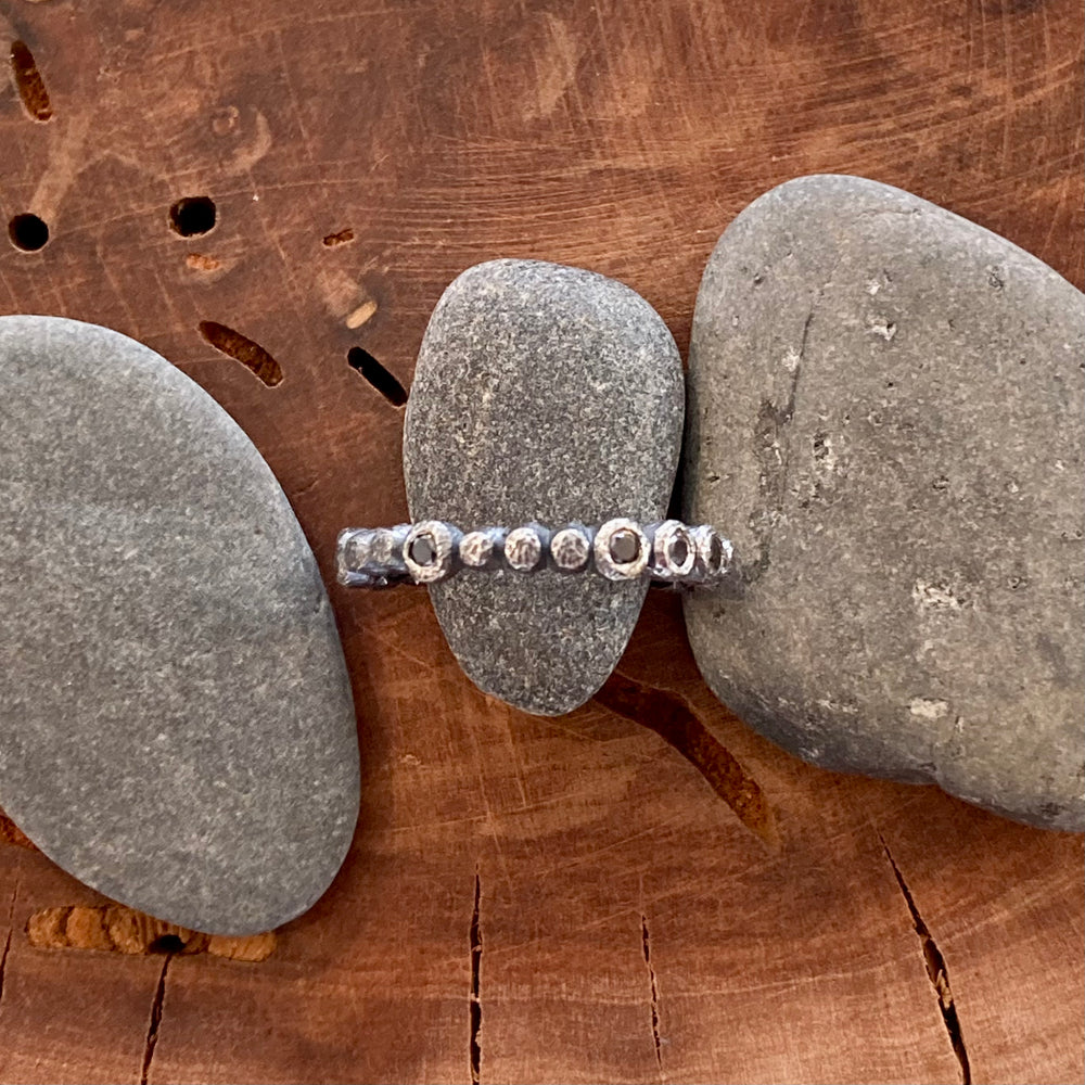 Black Diamonds Textured Sterling Silver Mini Pebbles Stacking Ring