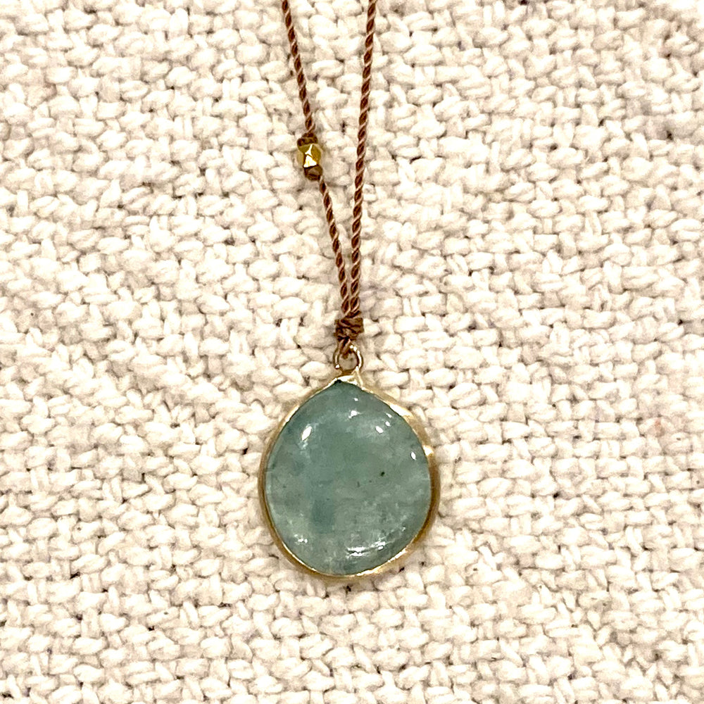 One of a Kind 14K Gold Framed Emerald on Cord Necklace