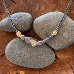 18K Gold Diamond and Textured Oxidized Sterling Silver Pebbles Bridge Necklace