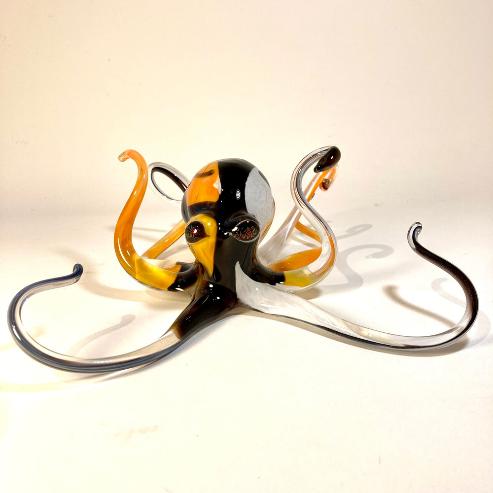 Black and Gold Blown Glass Octopus