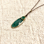 One of a Kind 14K Gold Framed Teardrop Emeralds on Cord Necklace