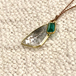 One of a Kind 14K Gold Framed Diamond and Emerald on Cord Necklace