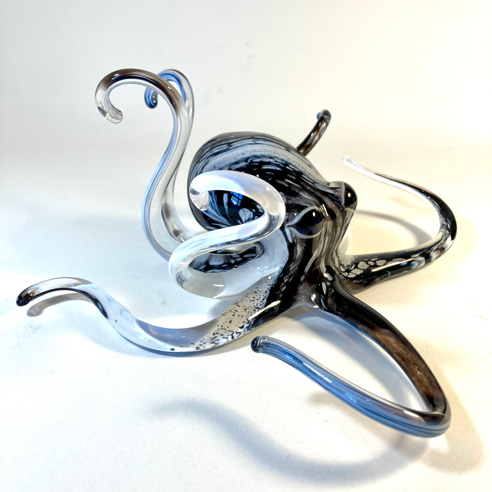 Black and White Striped Blown Glass Octopus