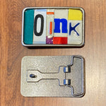 Oink Upcycled License Plate Belt Buckle