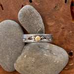 Textured Oxidized Sterling Silver and 18K Gold River Pebbles with Black Diamonds Stream Ring
