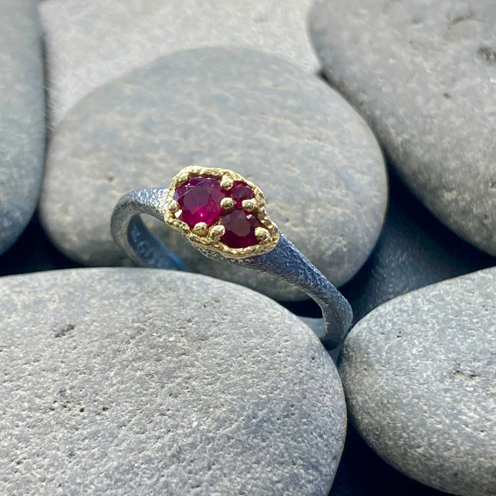 Winter Pond Rubies and 18K Gold Sterling Silver Ring
