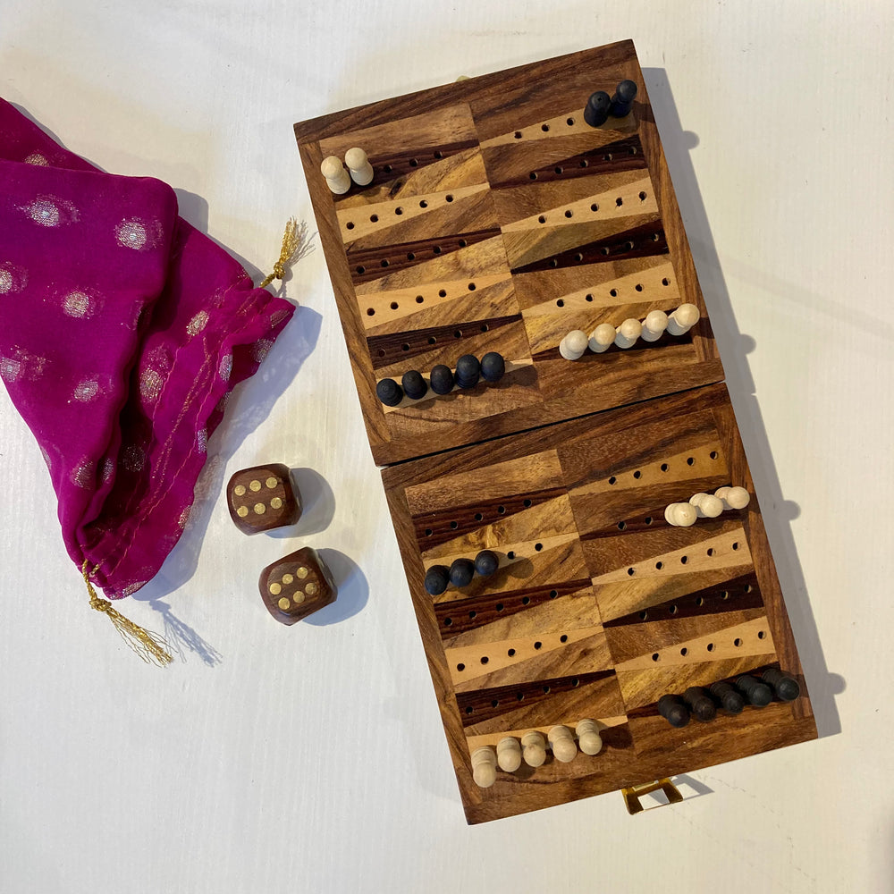 Fair Trade Rosewood Travel Backgammon Set