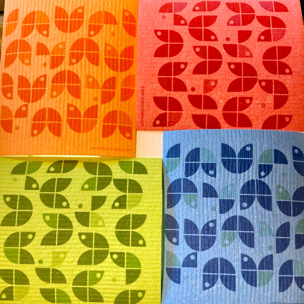 Set of Four Modern Leaf Theme Reusable Cleanup Cloths