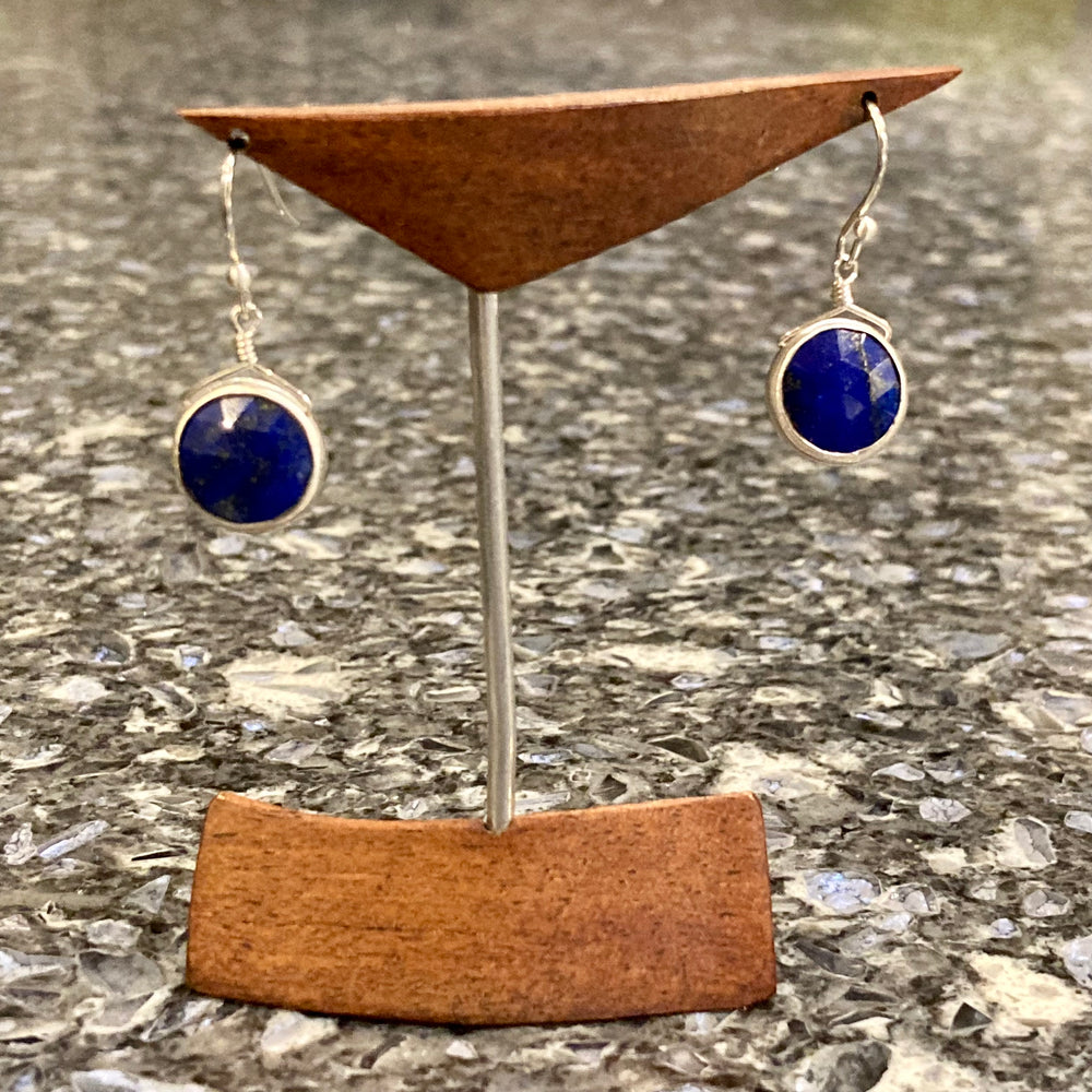 Faceted Lapis Disk Sterling Silver Earrings