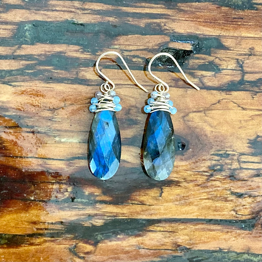 Faceted Labradorite with Chalcedony Accents Earrings