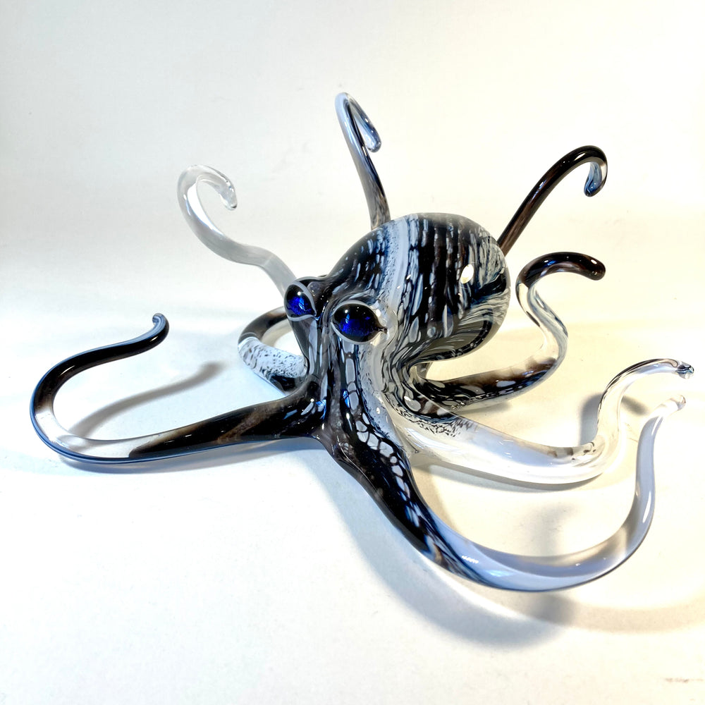 Black and White Striped Blown Glass Octopus