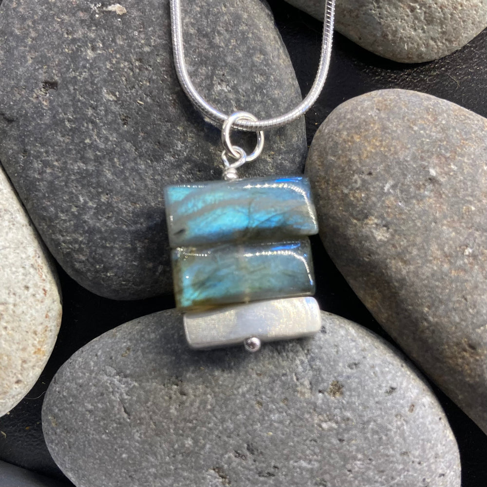Square Stacked Labradorite and Sterling Silver Necklace