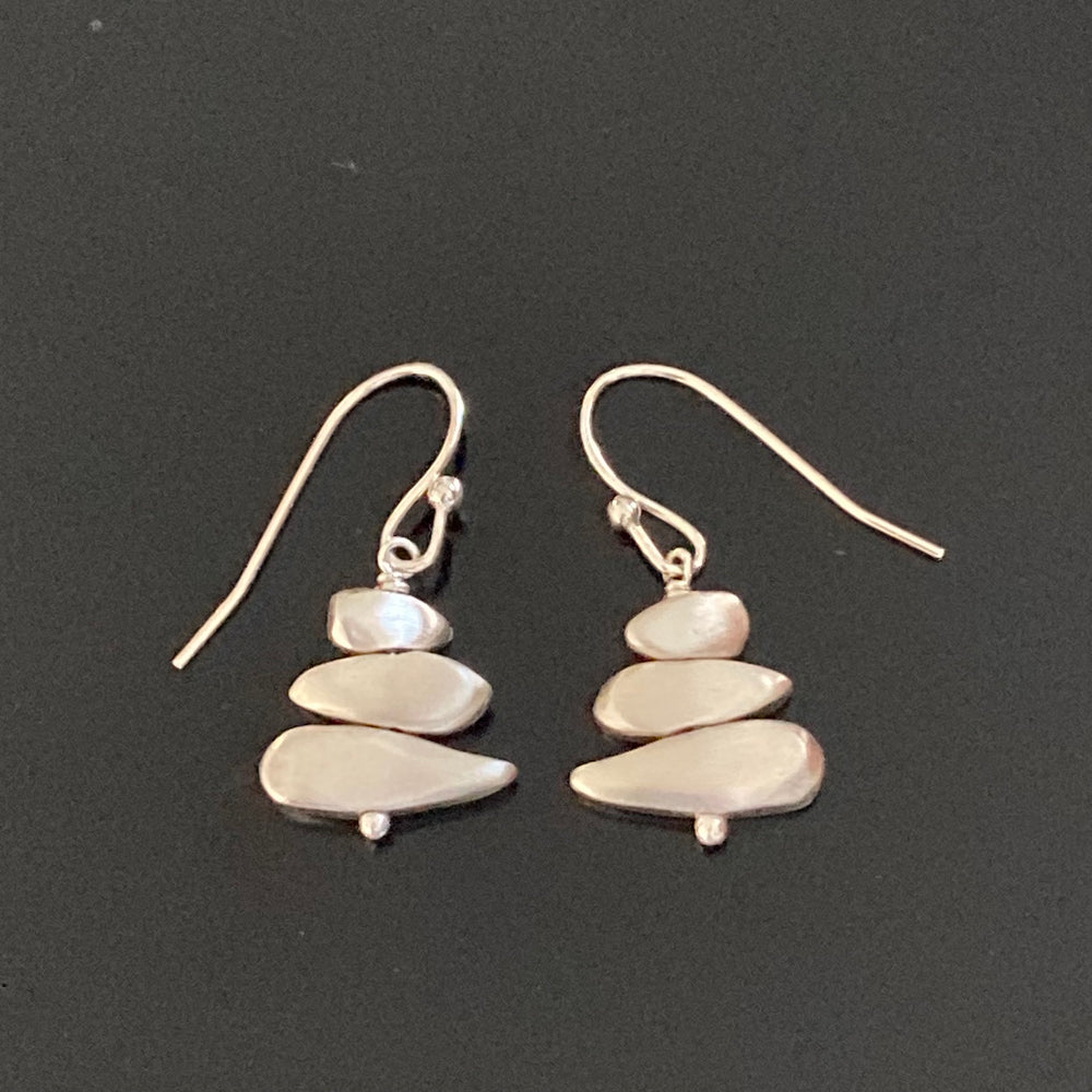 Stacked Brushed Sterling Silver Stones Earrings